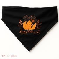 Cute Boho Halloween Black Cat Fall Pumpkin USA-Made Doggie Bandana thumb 0