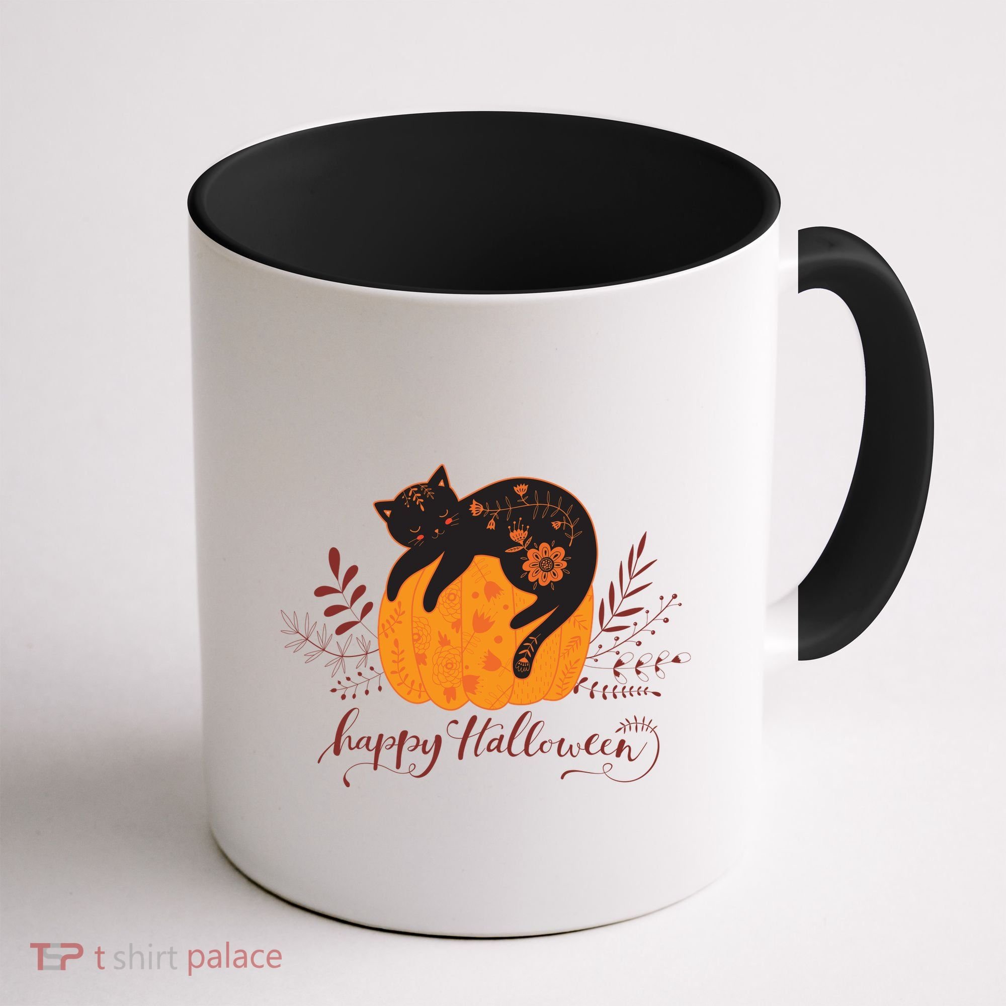Cute Boho Halloween Black Cat Fall Pumpkin Coffee Mug