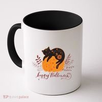 Cute Boho Halloween Black Cat Fall Pumpkin Coffee Mug thumb 0