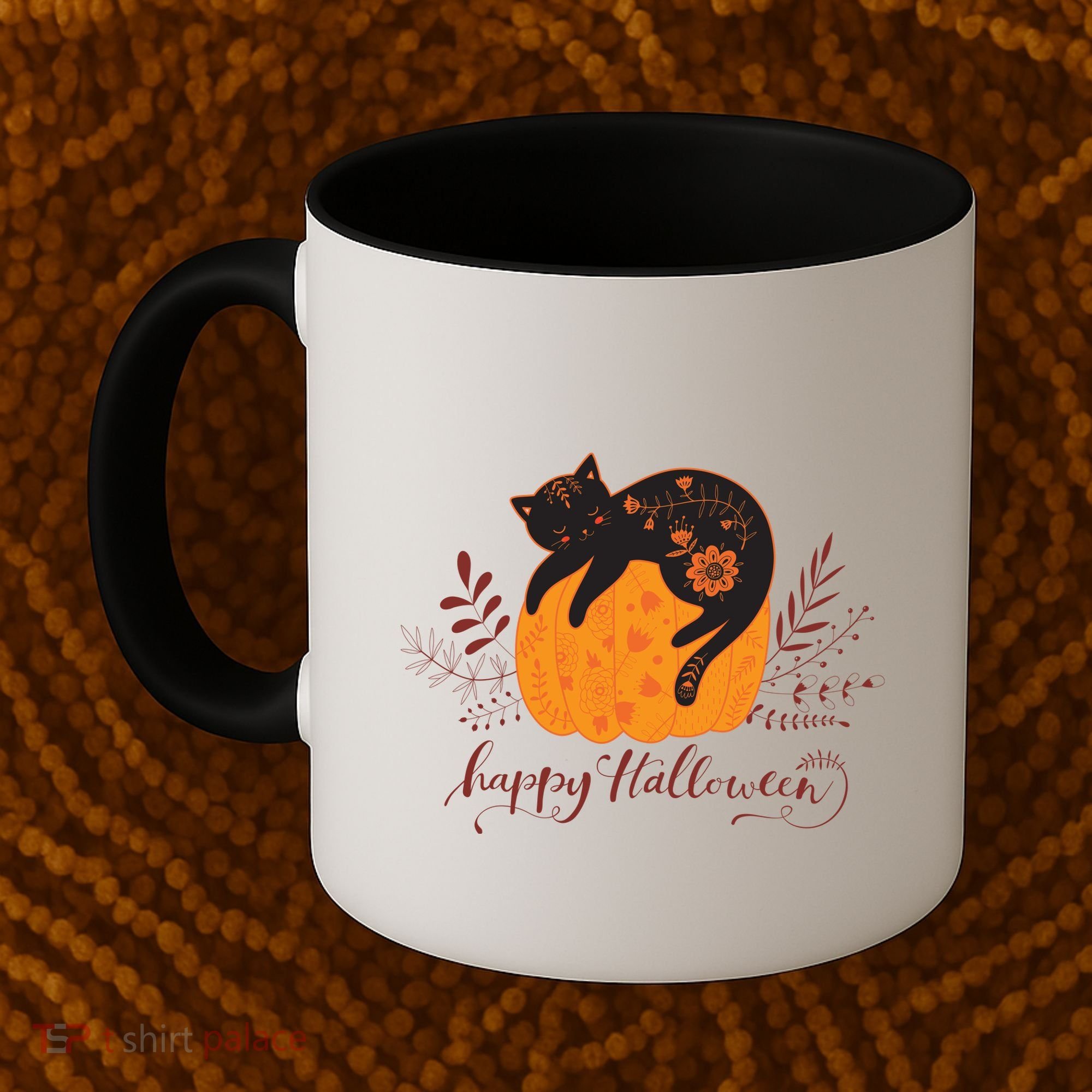 Cute Boho Halloween Black Cat Fall Pumpkin Coffee Mug