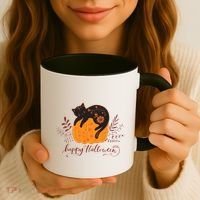 Cute Boho Halloween Black Cat Fall Pumpkin Coffee Mug thumb 3