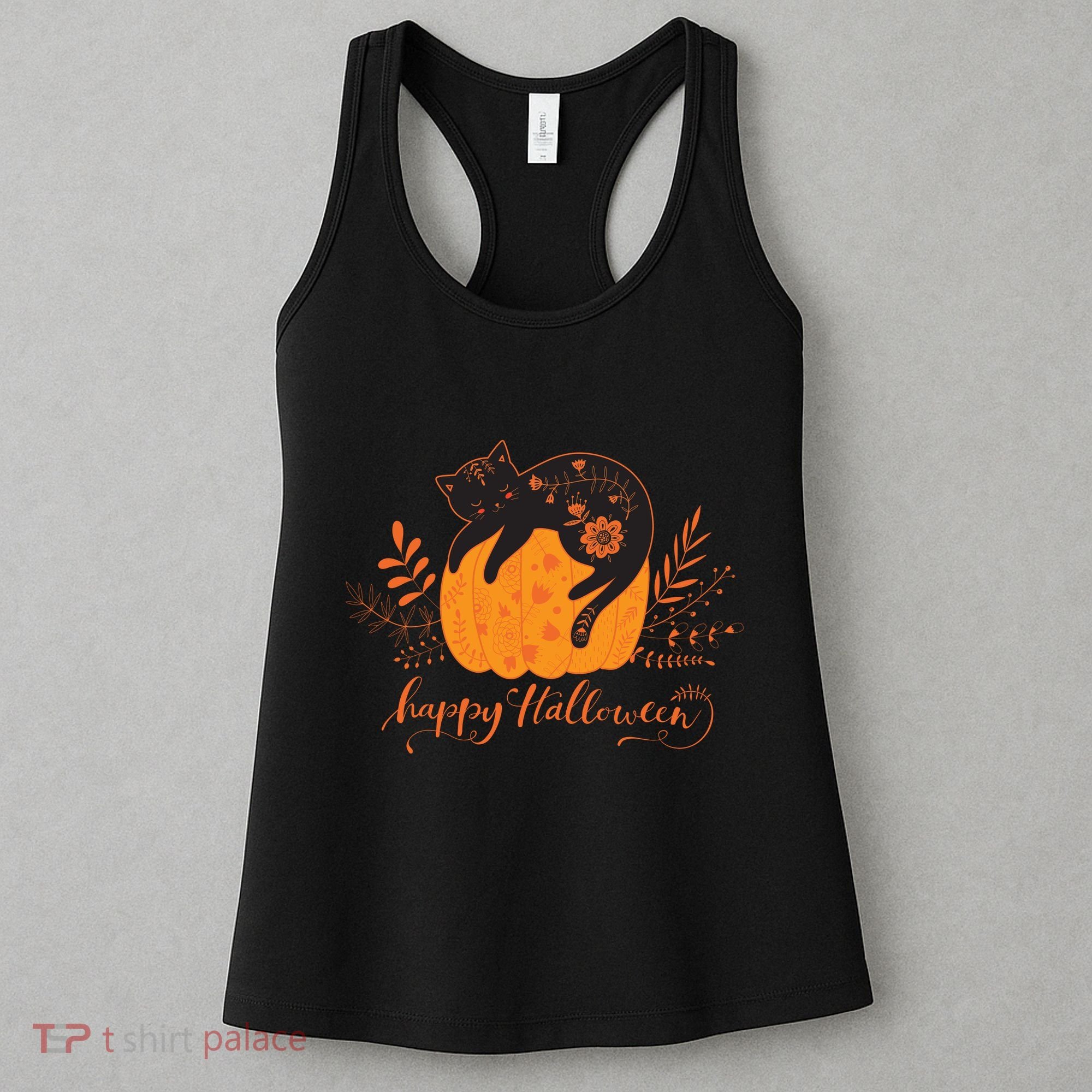 Cute Boho Halloween Black Cat Fall Pumpkin Women's Tank Top