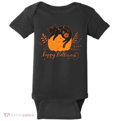 Cute Boho Halloween Black Cat Fall Pumpkin Baby Bodysuit
