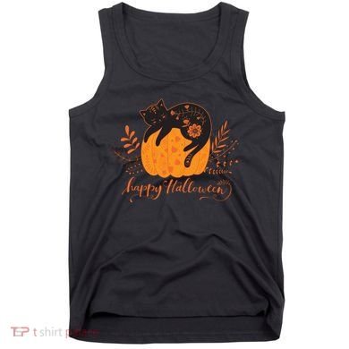 Cute Boho Halloween Black Cat Fall Pumpkin Tank Top