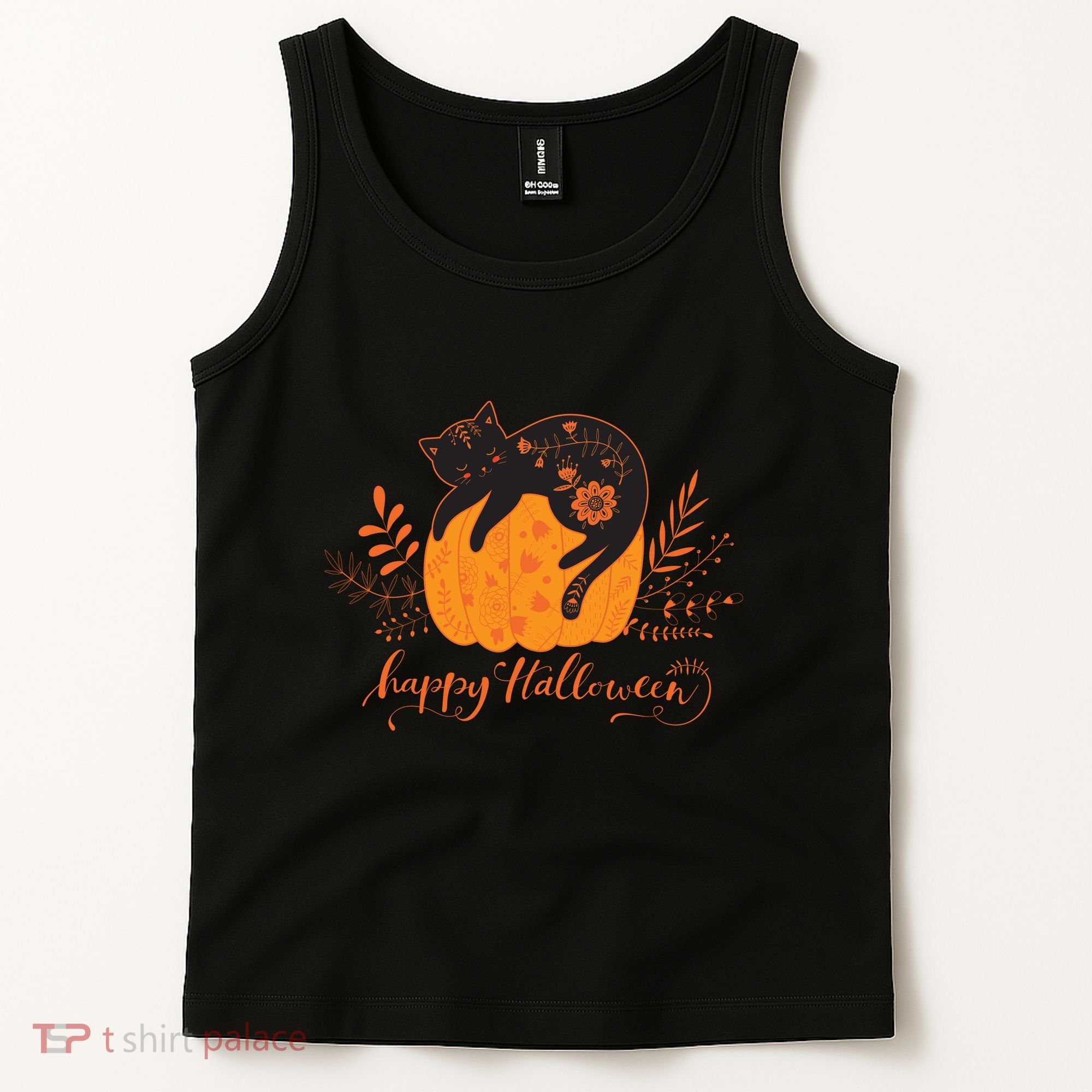 Cute Boho Halloween Black Cat Fall Pumpkin Tank Top