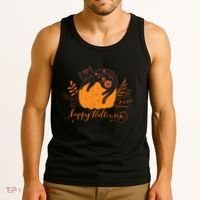 Cute Boho Halloween Black Cat Fall Pumpkin Tank Top thumb 3