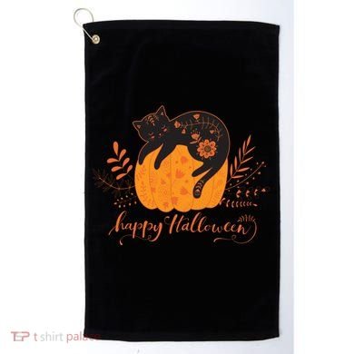Cute Boho Halloween Black Cat Fall Pumpkin Golf Towel