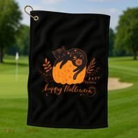 Cute Boho Halloween Black Cat Fall Pumpkin Golf Towel thumb 1