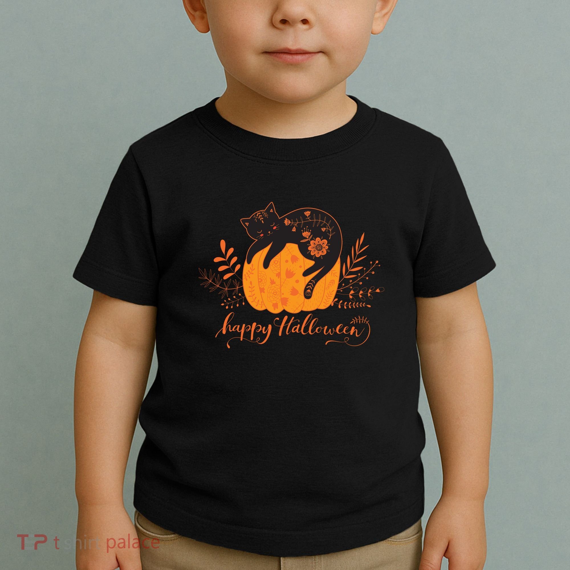 Cute Boho Halloween Black Cat Fall Pumpkin Toddler T-Shirt