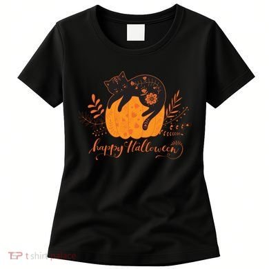Cute Boho Halloween Black Cat Fall Pumpkin Women's T-Shirt