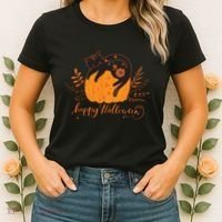 Cute Boho Halloween Black Cat Fall Pumpkin Women's T-Shirt thumb 2