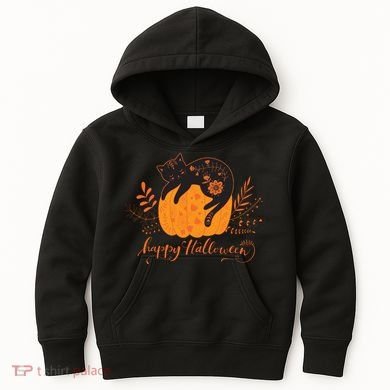 Cute Boho Halloween Black Cat Fall Pumpkin Kids Hoodie