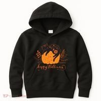 Cute Boho Halloween Black Cat Fall Pumpkin Kids Hoodie thumb 0