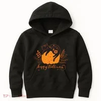 Cute Boho Halloween Black Cat Fall Pumpkin Kids Hoodie thumb 0