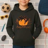 Cute Boho Halloween Black Cat Fall Pumpkin Kids Hoodie thumb 2