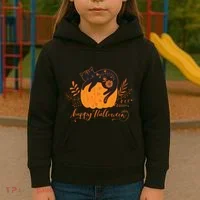 Cute Boho Halloween Black Cat Fall Pumpkin Kids Hoodie thumb 3