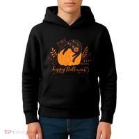 Cute Boho Halloween Black Cat Fall Pumpkin Kids Hoodie thumb 4