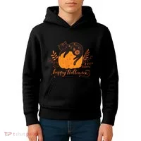 Cute Boho Halloween Black Cat Fall Pumpkin Kids Hoodie thumb 4
