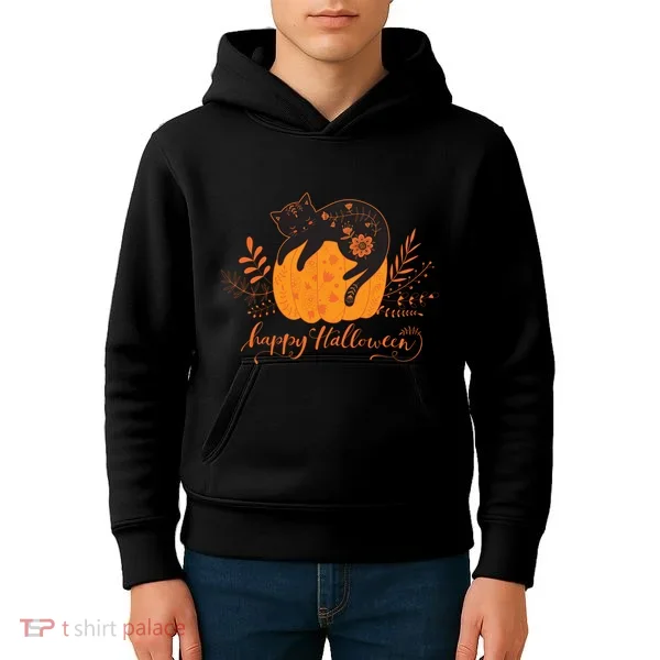 Cute Boho Halloween Black Cat Fall Pumpkin Kids Hoodie