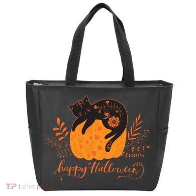 Cute Boho Halloween Black Cat Fall Pumpkin Tote Bag