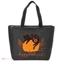 Cute Boho Halloween Black Cat Fall Pumpkin Tote Bag thumb 0