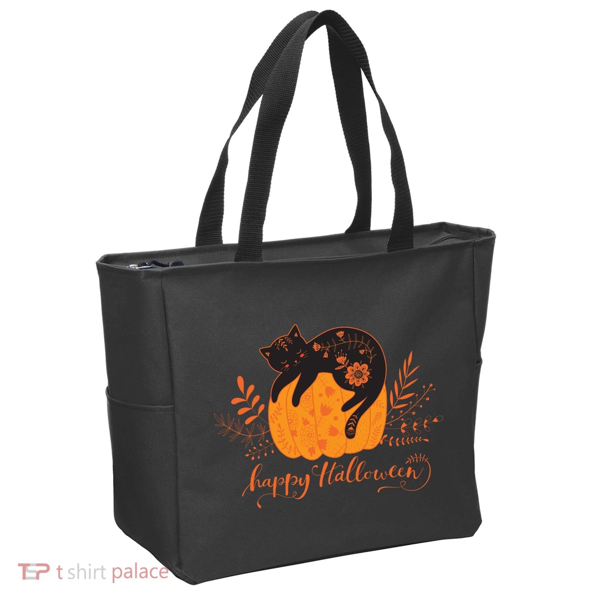 Cute Boho Halloween Black Cat Fall Pumpkin Tote Bag