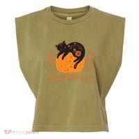 Cute Boho Halloween Black Cat Fall Pumpkin Garment-Dyed Women's Muscle Tee thumb 0