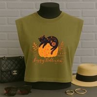 Cute Boho Halloween Black Cat Fall Pumpkin Garment-Dyed Women's Muscle Tee thumb 3
