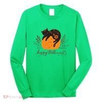Cute Boho Halloween Black Cat Fall Pumpkin Long Sleeve Shirt thumb 0