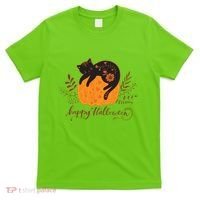 Cute Boho Halloween Black Cat Fall Pumpkin T-Shirt thumb 0