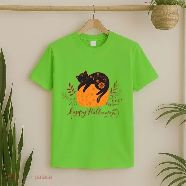 Cute Boho Halloween Black Cat Fall Pumpkin T-Shirt