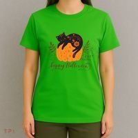 Cute Boho Halloween Black Cat Fall Pumpkin T-Shirt thumb 4