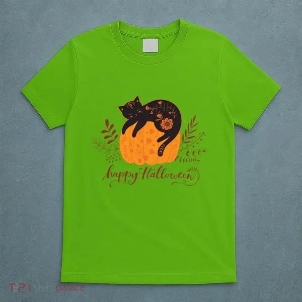 Cute Boho Halloween Black Cat Fall Pumpkin T-Shirt
