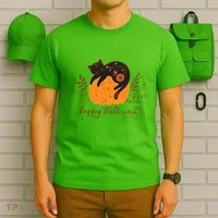 Cute Boho Halloween Black Cat Fall Pumpkin T-Shirt thumb 6