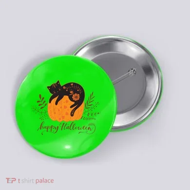 Cute Boho Halloween Black Cat Fall Pumpkin Button