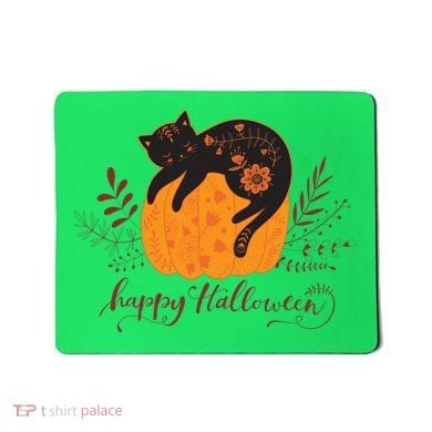 Cute Boho Halloween Black Cat Fall Pumpkin Mousepad