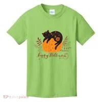 Cute Boho Halloween Black Cat Fall Pumpkin Kids T-Shirt thumb 0