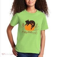 Cute Boho Halloween Black Cat Fall Pumpkin Kids T-Shirt thumb 2