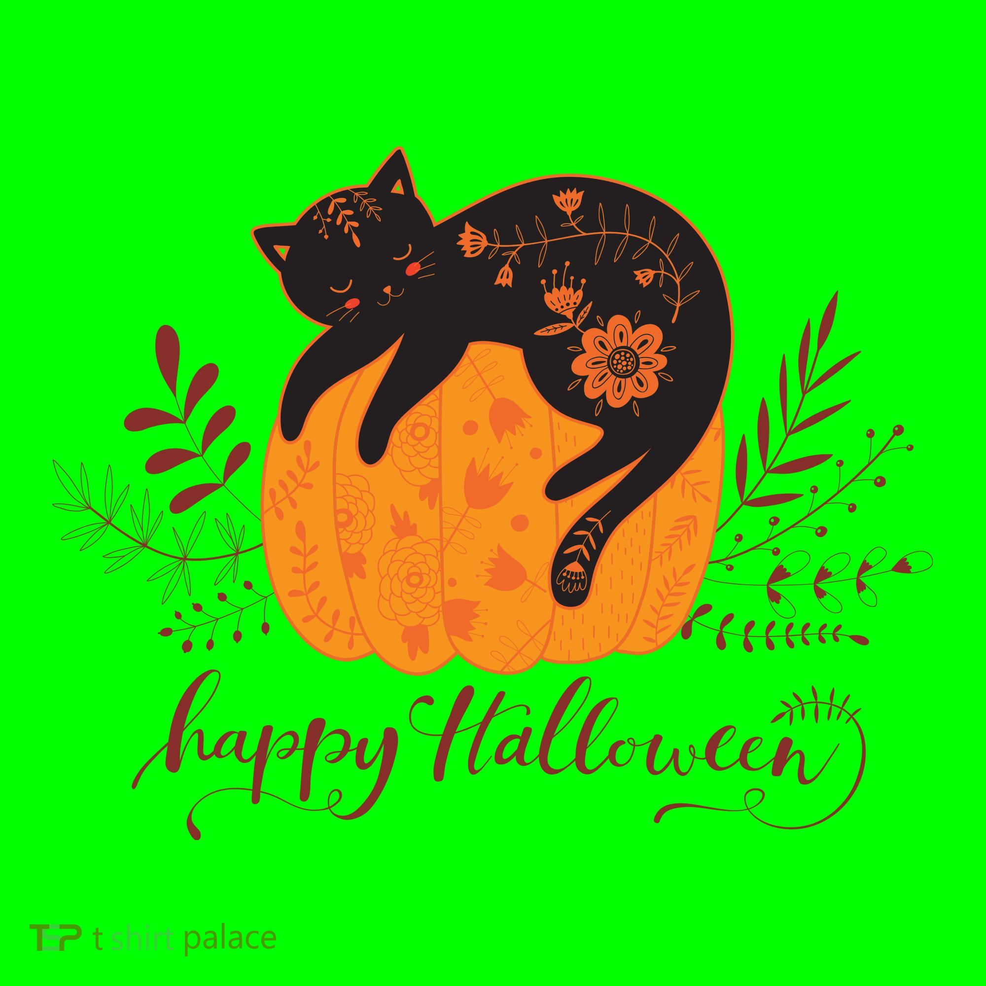 Cute Boho Halloween Black Cat Fall Pumpkin Kids T-Shirt