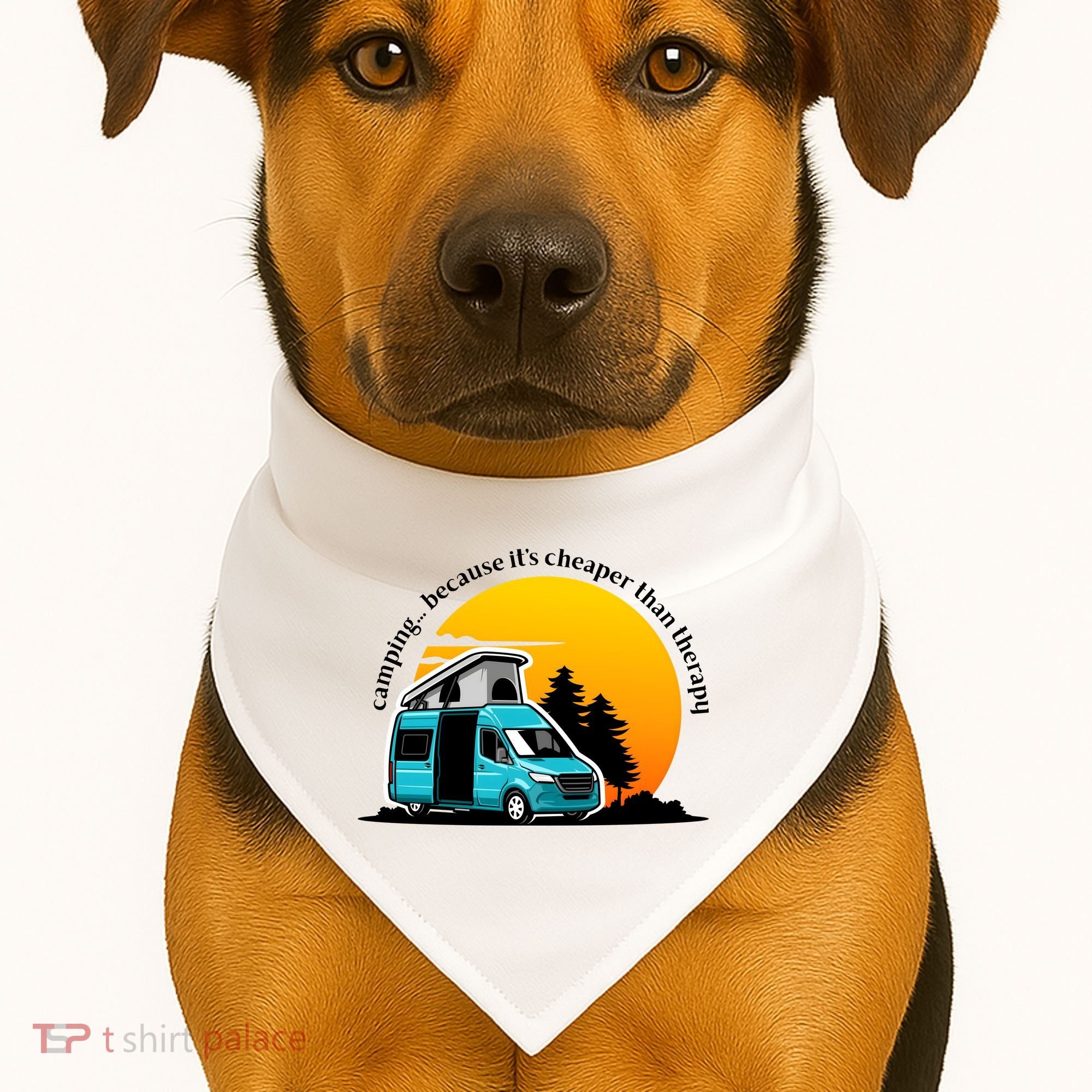 Camping Because It's Cheaper Than Therapy USA-Made Doggie Bandana