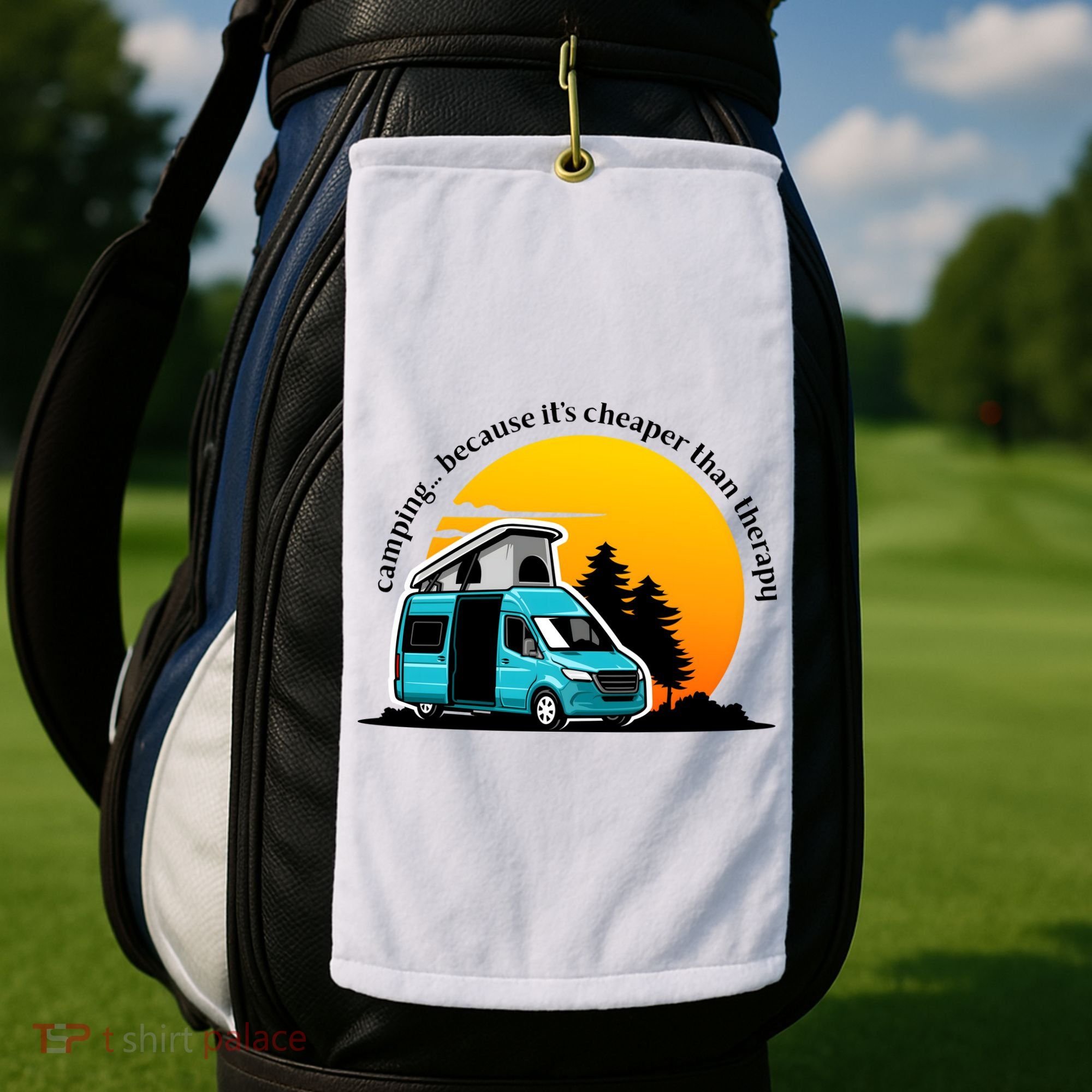 Camping Because It's Cheaper Than Therapy Golf Towel