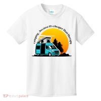 Camping Because It's Cheaper Than Therapy Kids T-Shirt thumb 0