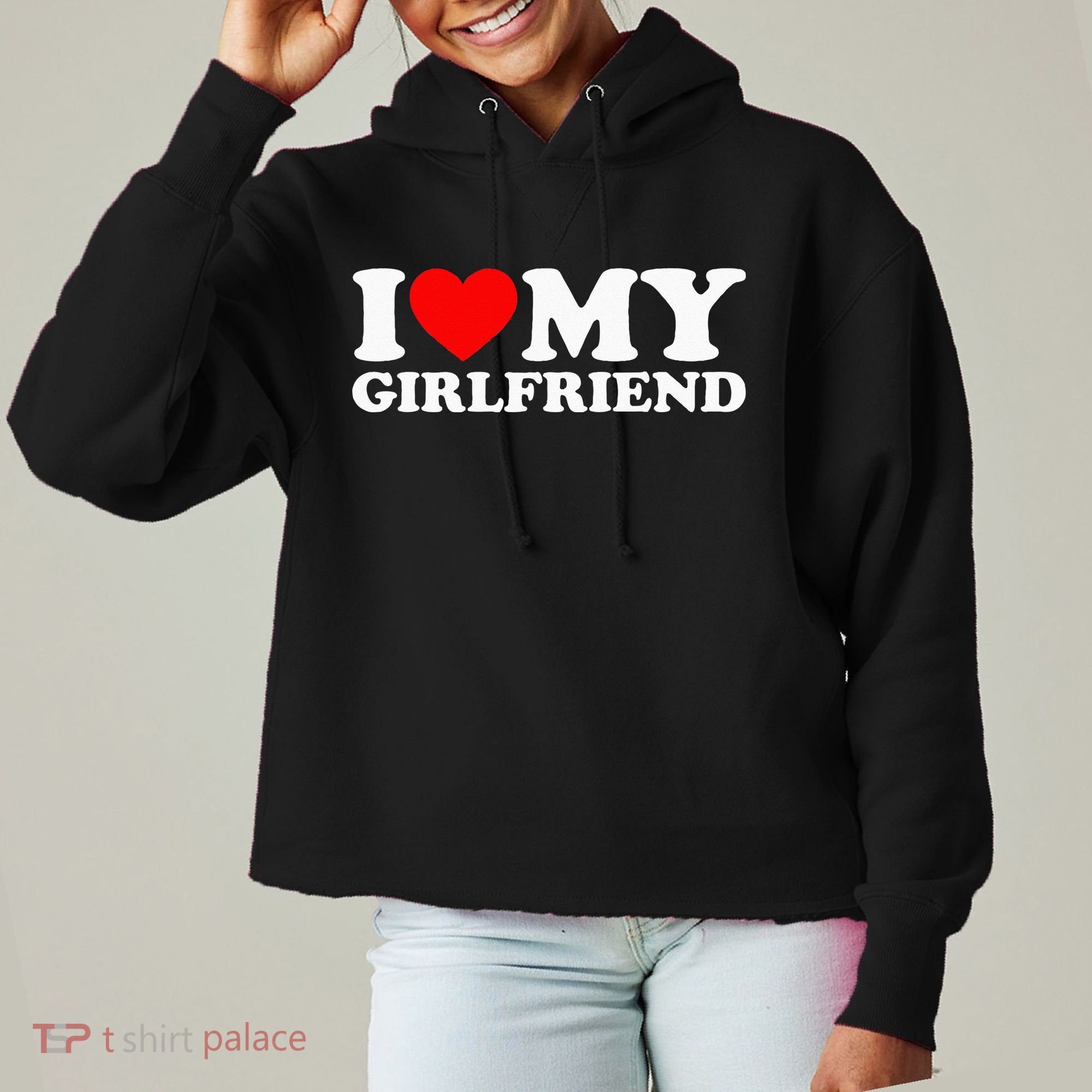 Classic Black I Love My Girlfriend Ladies Heavyweight Boxy Pullover Hoodie
