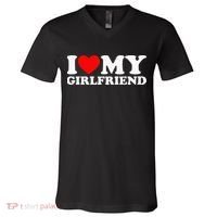 Classic Black I Love My Girlfriend V-Neck T-Shirt thumb 0