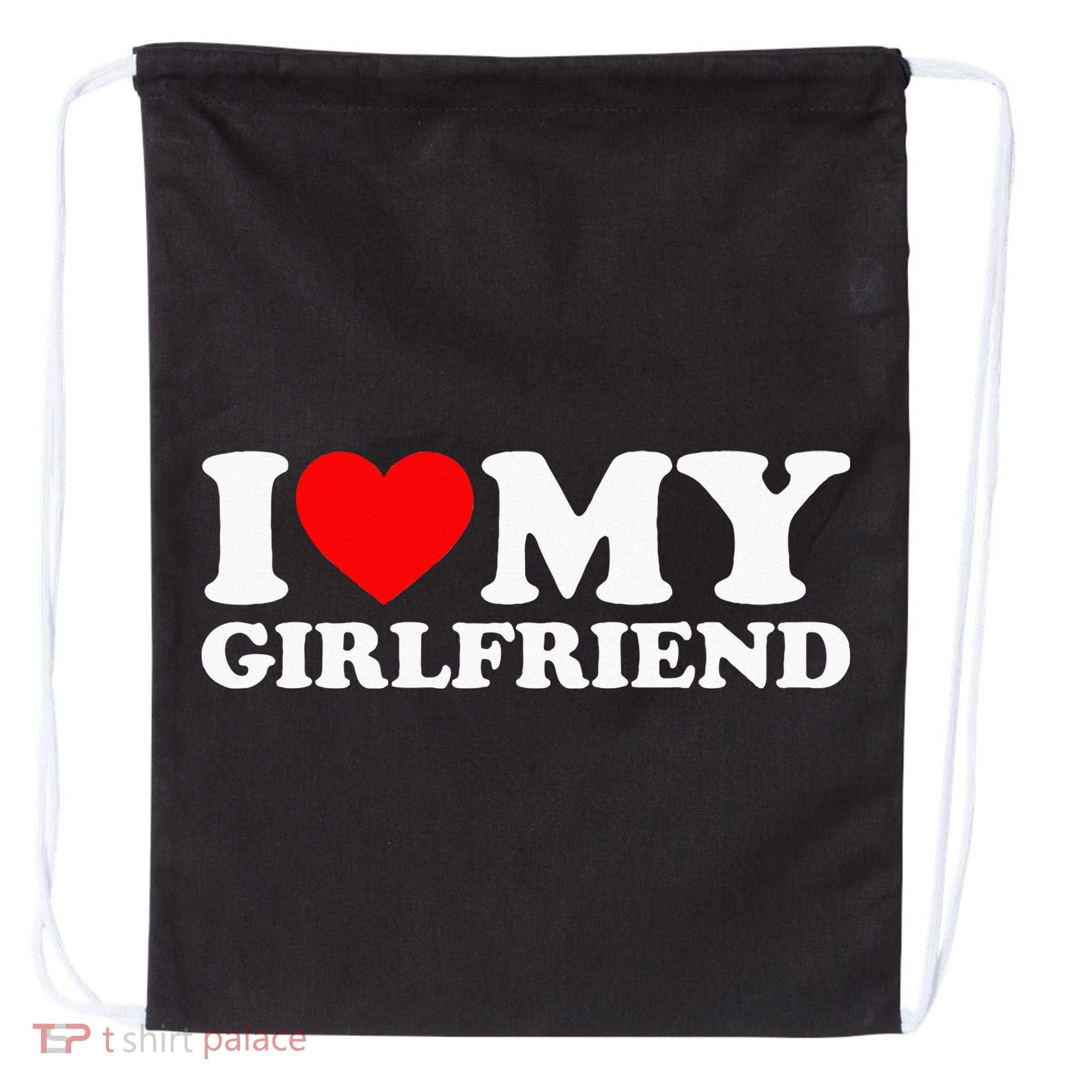 Classic Black I Love My Girlfriend Drawstring Bag
