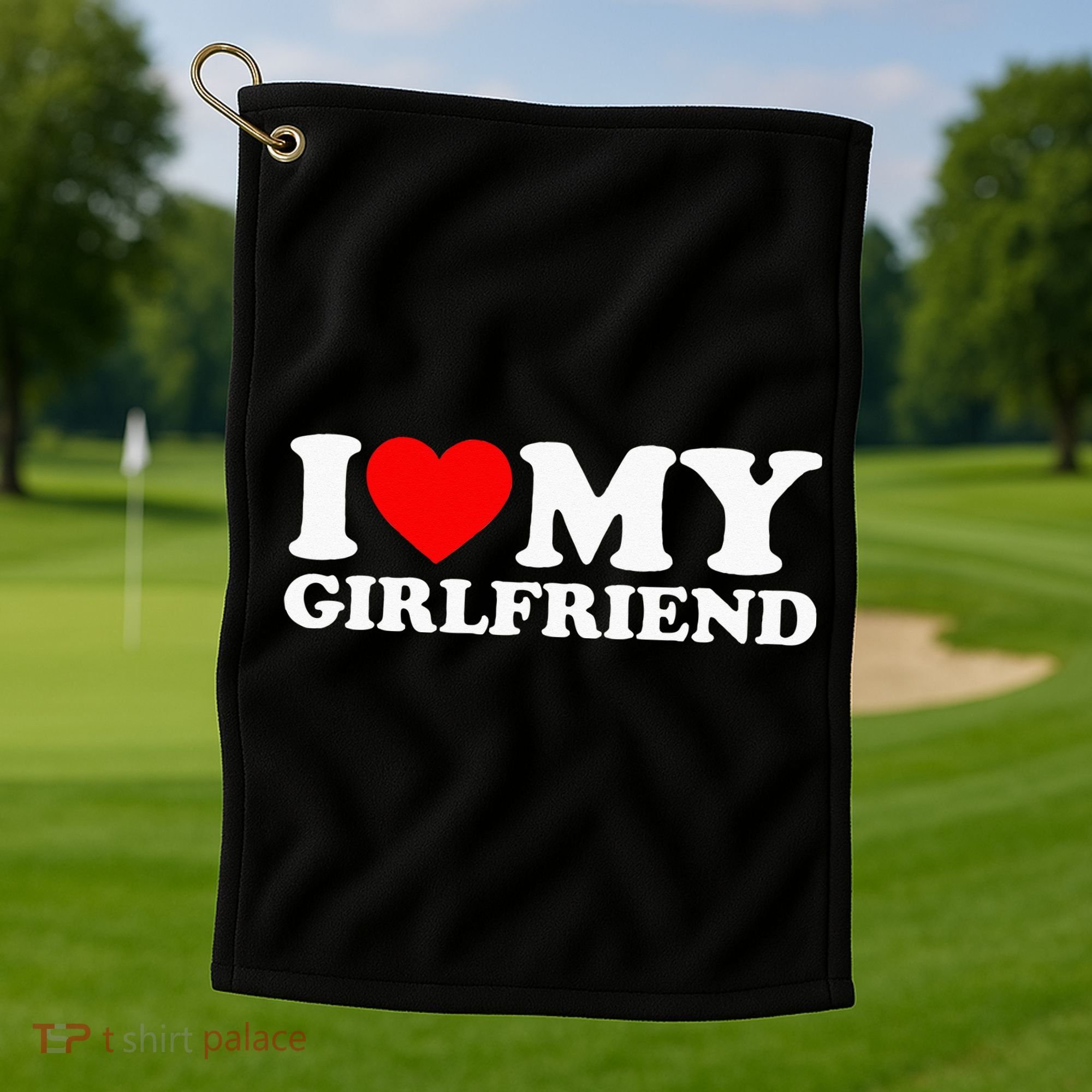 Classic Black I Love My Girlfriend Golf Towel
