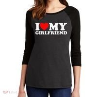 Classic Black I Love My Girlfriend Women's Tri-Blend 3/4-Sleeve Raglan Shirt thumb 2