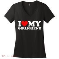 Classic Black I Love My Girlfriend Women's V-Neck T-Shirt thumb 0