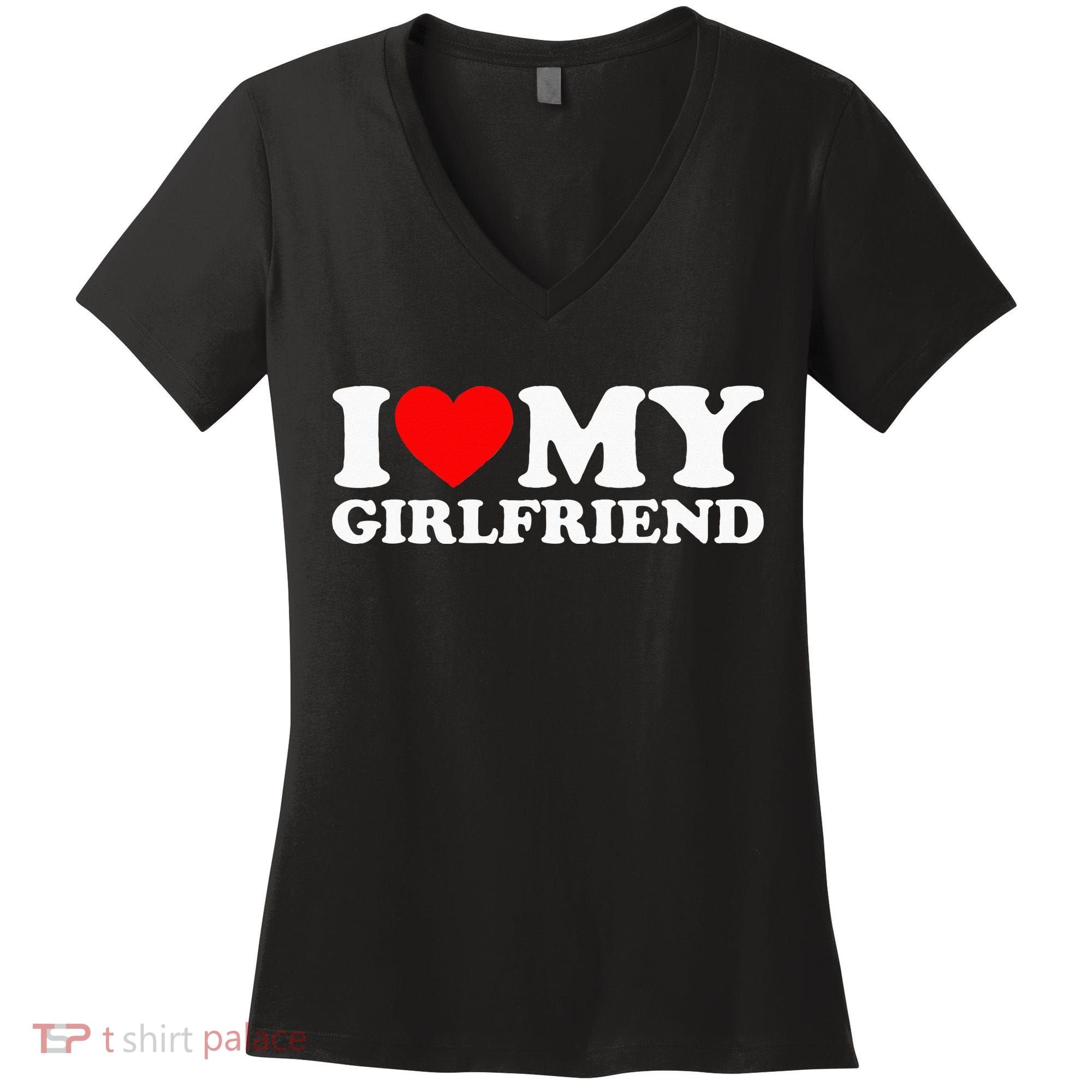 Classic Black I Love My Girlfriend Women's V-Neck T-Shirt