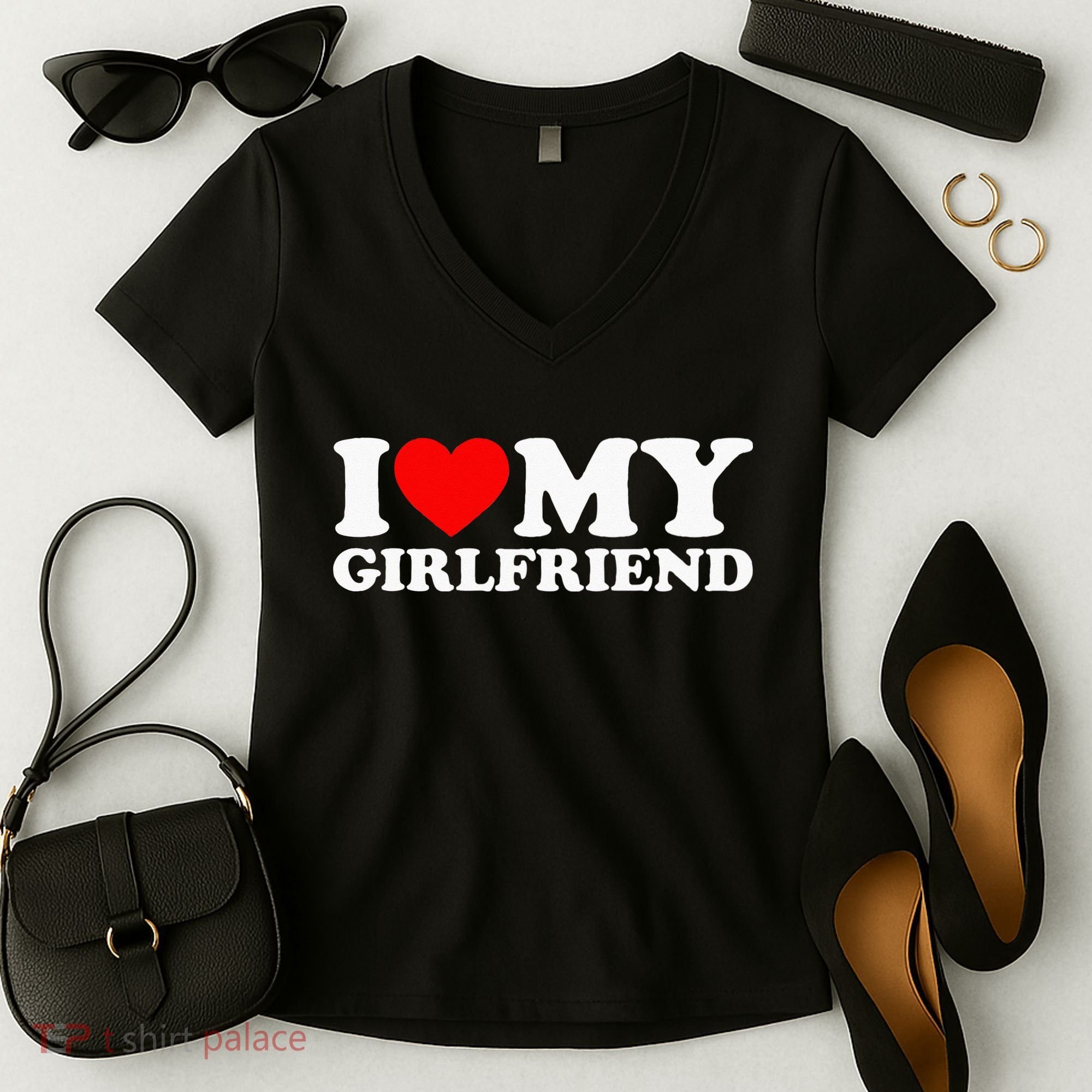 Classic Black I Love My Girlfriend Women's V-Neck T-Shirt